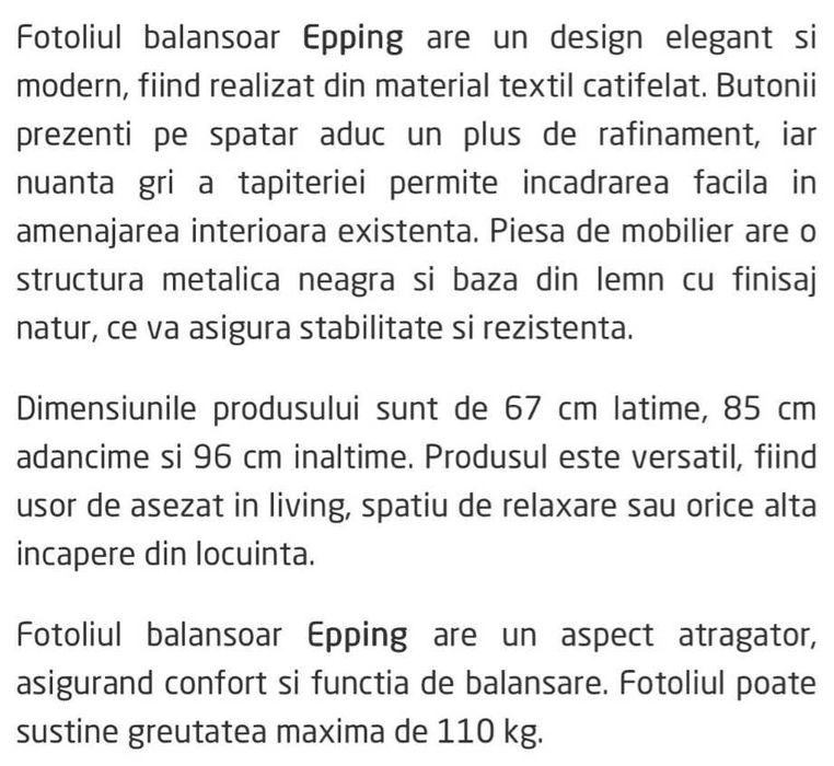 Fotoliu Balansoar Epping, in stare foarte buna