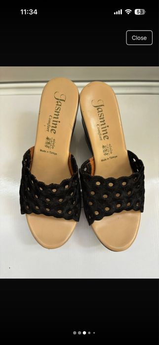 Sandale wedge negre- model decupat, brodate - mărimea 35