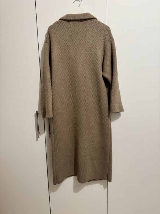 Pardesiu / palton midi tricotat bej taupe mix de lana Zara marimea XS