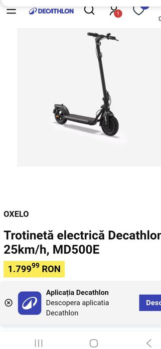 Trotinetă electrică Decathlon 25km/h, MD500E Sigilata