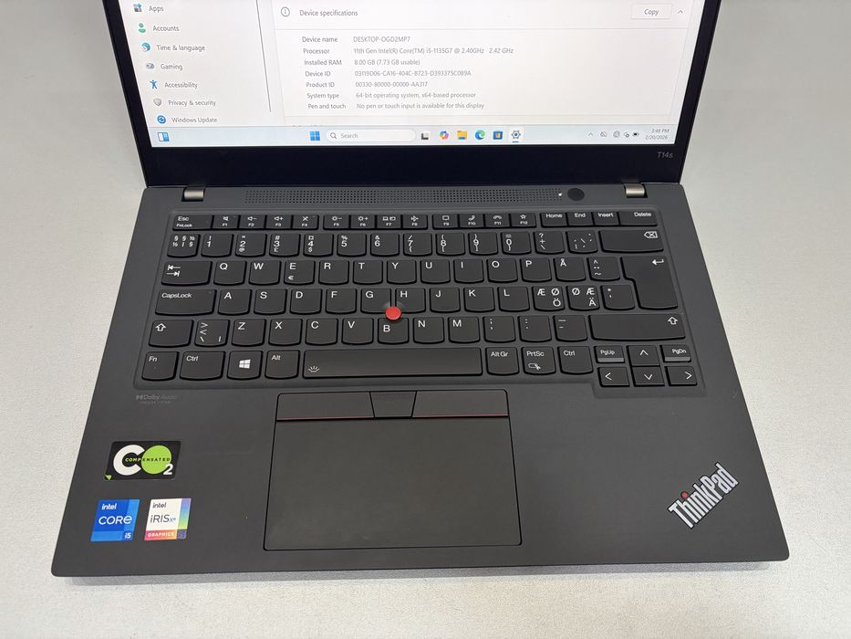 Lenovo ThinkPad T14s Gen2, Intel Core I5-1135G7, SSD 256, RAM 8 GB