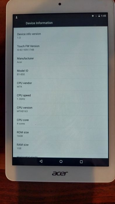 Tableta Acer B1-850 8 inch, ca nou, cu folie