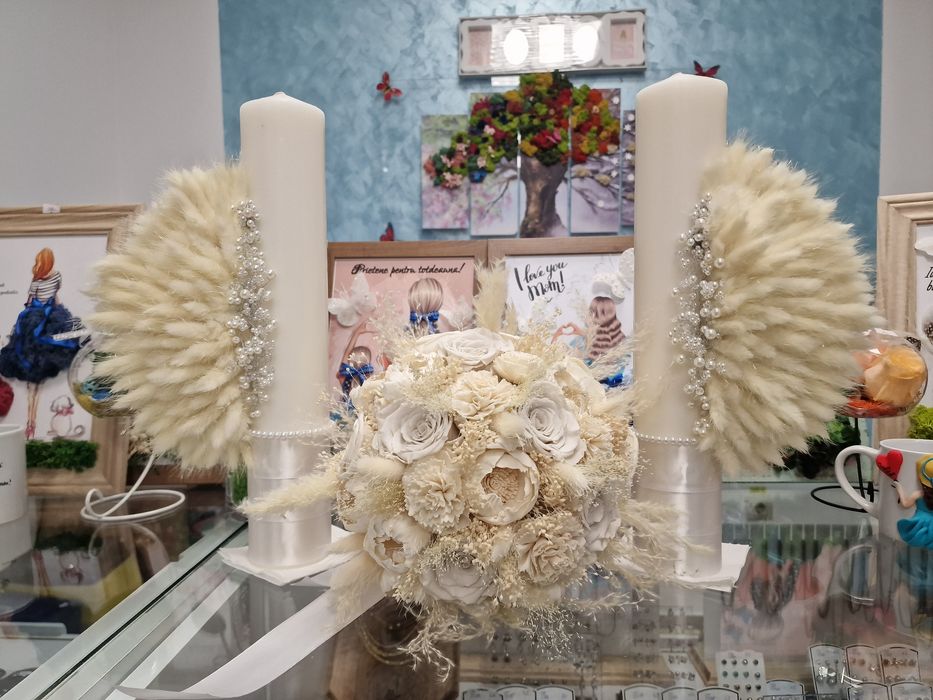 buchet mireasa plus lumanari - set