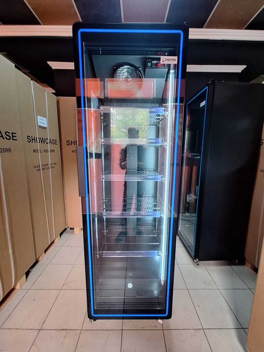 Vitrine frigorifice verticale 1 ușă sticlă curbată, 394 L, LED, 0…+10 °C - GARANTIE 3 ANI