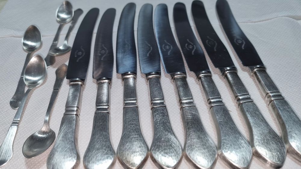 Set 8 cutite si 5 lingurite inox vintage