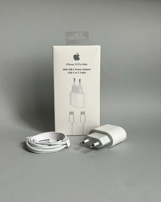 Оригинално зарядно за iPhone (айфон)  15 /16 / 17 комлект Apple 20W адаптер + кабел Туре с - Туре с Fastcharge