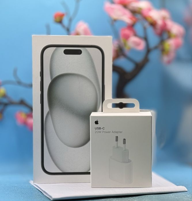 НОВ!!! Apple iPhone 15, 128GB, 5G, Black + подарък  адаптер Apple