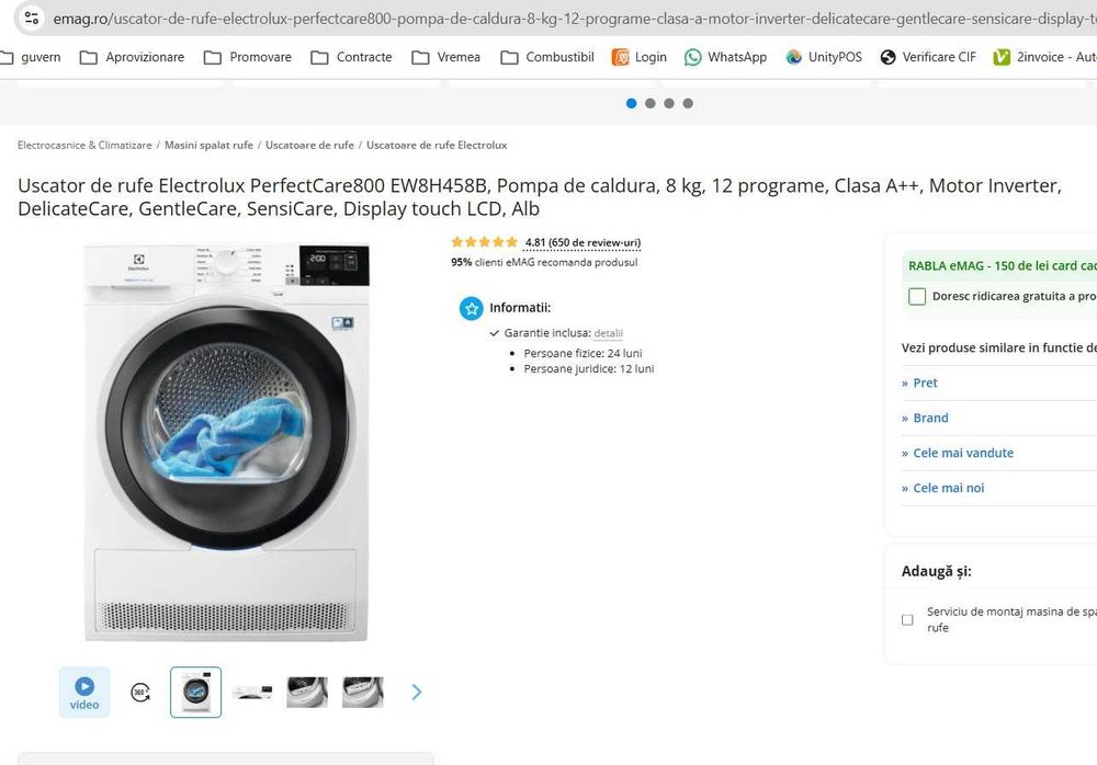 uscator ELECTROLUX EW8H458B 91609886700 piese Tambur masina uscat