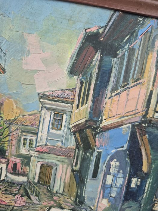 Пейзаж масло "Старият Пловдив "