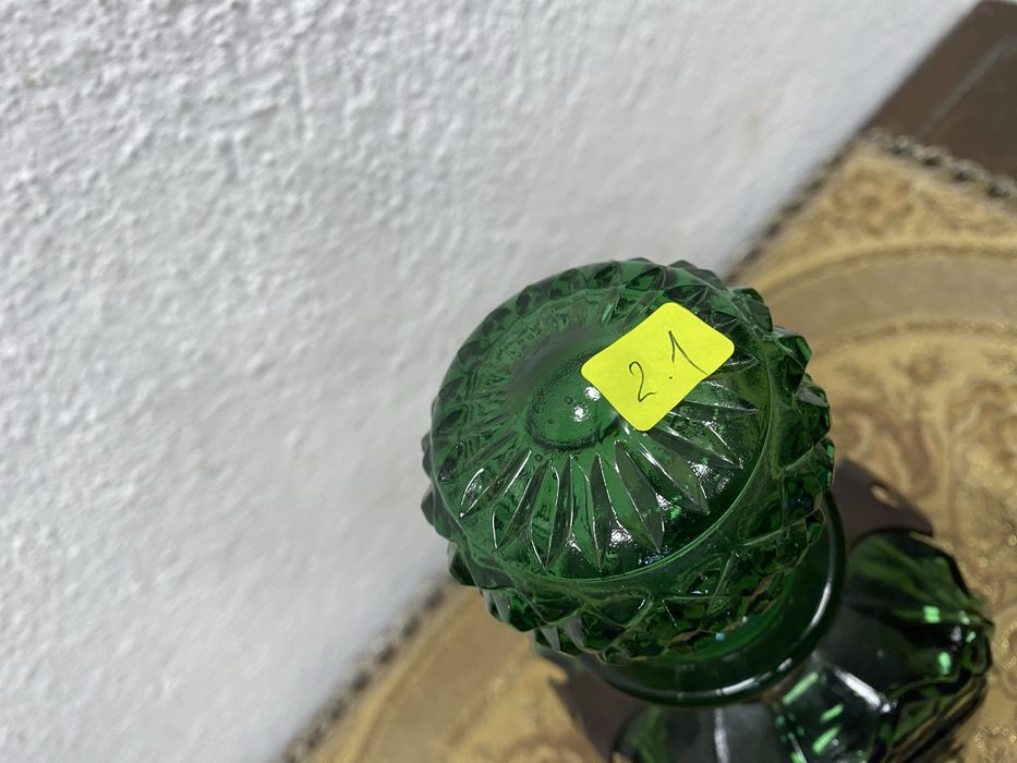 Винтидж зелена стъклена гарафа Cognac N Италия 1970