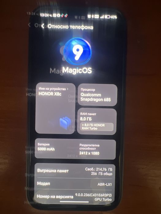 Honor x8c 256gb 8gb,ram turbo