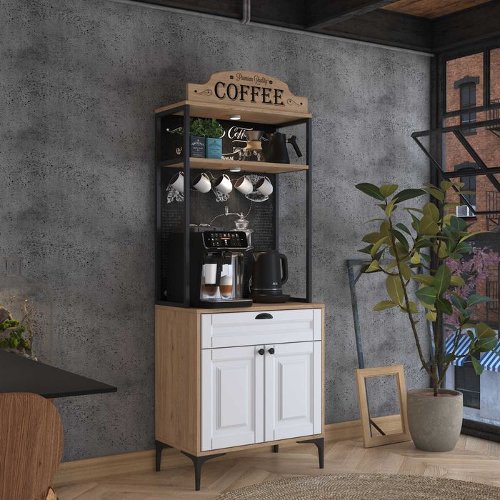 Кът за кафе Puzzle-home 3123, С осветление, Кухненски шкаф, 70х40х170