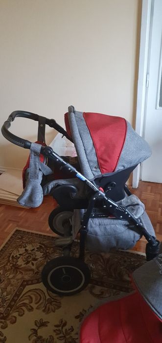 Carucior 3in1 Adamex rosu cu grii