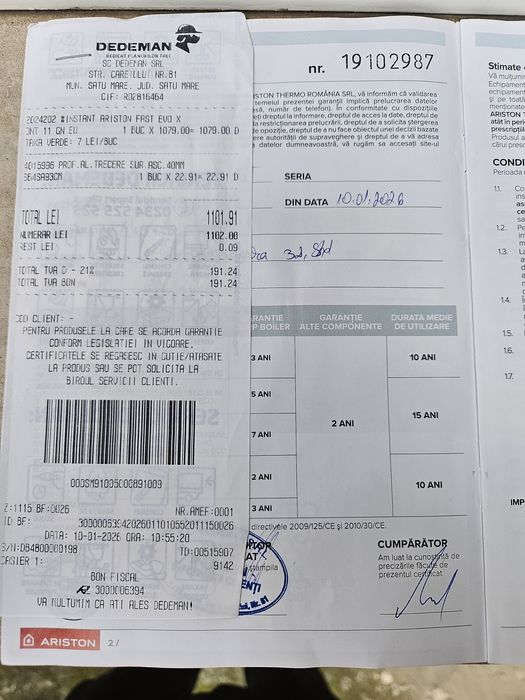 Vand boiler Ariston funcționează doar pe gaz natural.