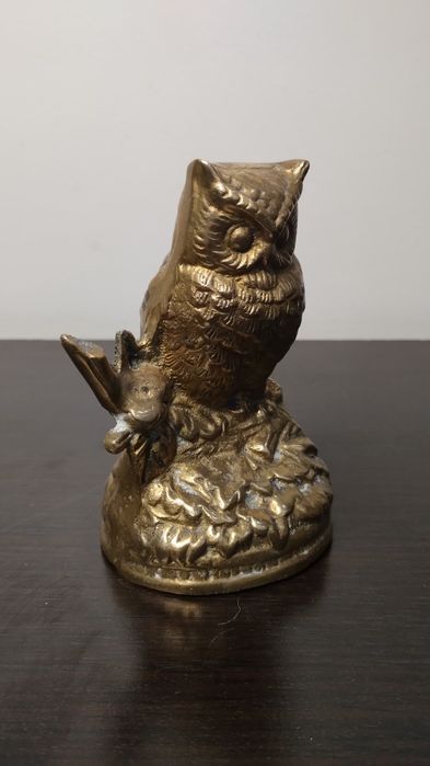 Бронзова фигура Бухал с птичка – декоративна статуетка