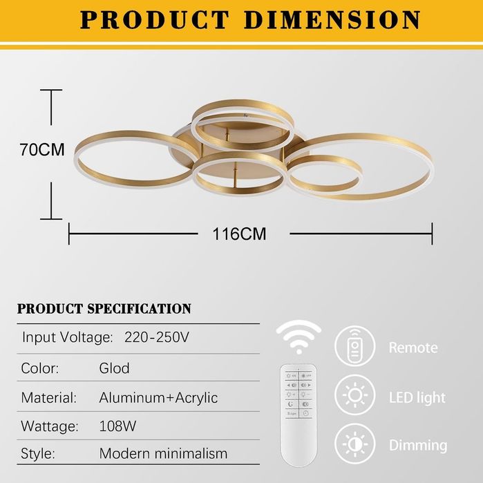 Lustra cu telecomanda 116cm