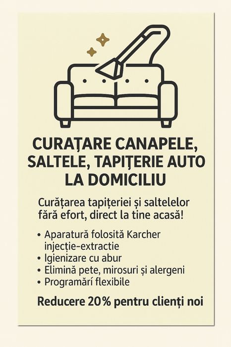 Curatare canapele, saltele, sacune , tapiterie auto la domiciliu!
