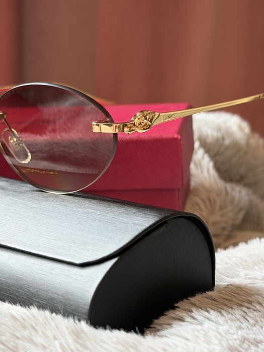 Ochelari de soare Cartier – model rotund fără ramă, auriu, unisex