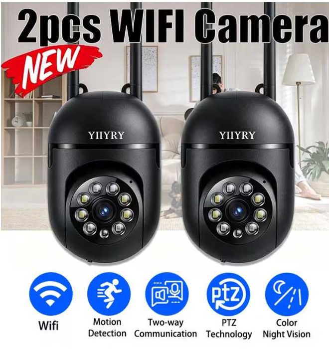 Комплект 2 бр. Смарт Wi-Fi Камери за Сигурност YIIYRY S8 с PTZ Функция – 360° Наблюдение за Дома и Офиса!