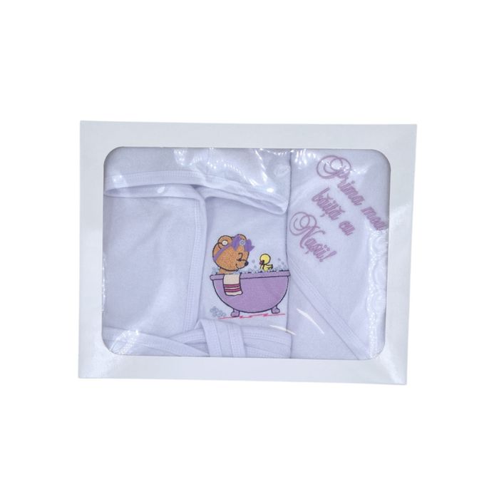 Set Prima Băiță cu Nașii – Halat + Prosop cu glugă, Nou, în cutie cadou
