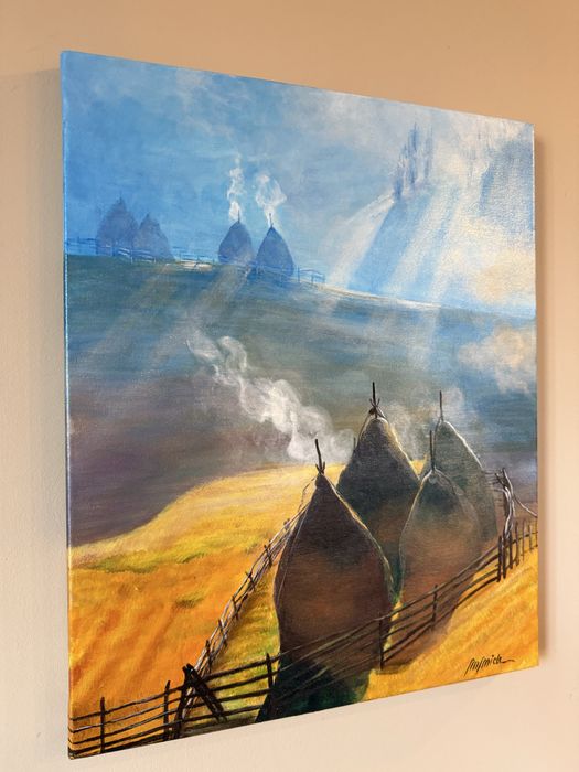 Tablou peisaj de țara, acrilic pe panza