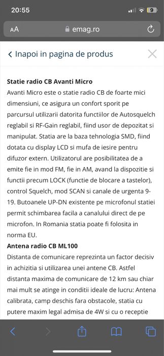 Kit statie radio CB Avanti micro Pro Version + Antena  radio