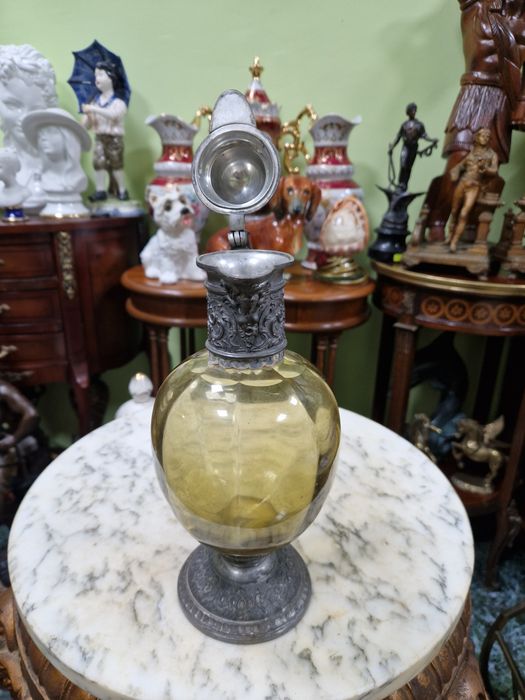 Стара османска антикварна гарафа декандер стъкло метал