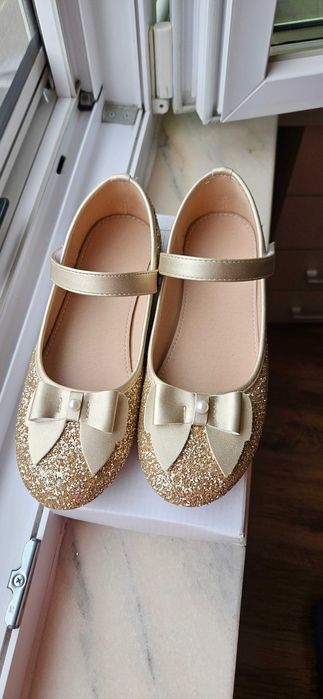 Balerini aurii cu fundiță pentru fete