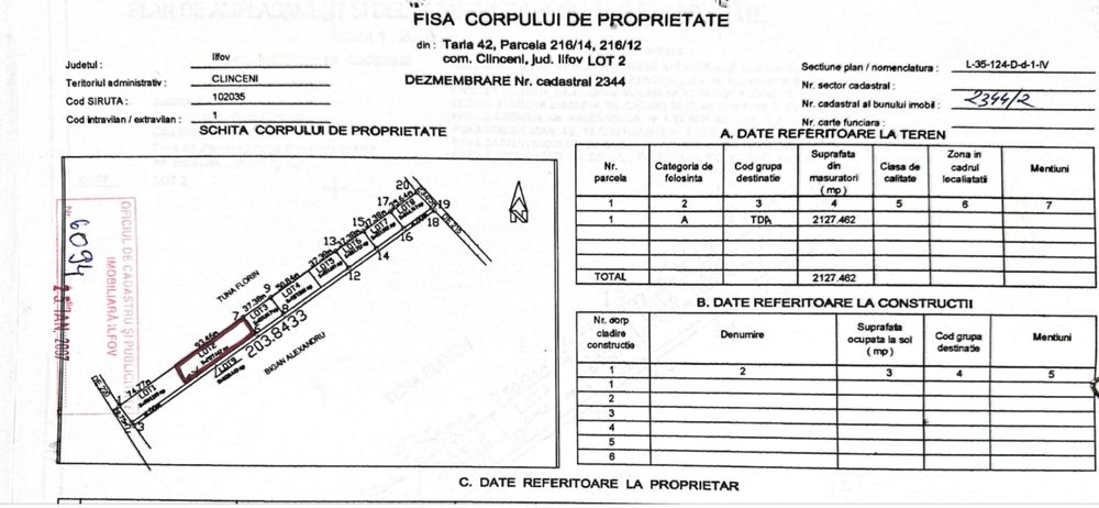 500 mp Clinceni stadion proprietar + 2500 m Clinceni