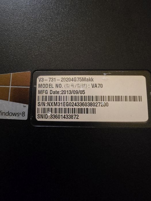 Laptop 17.3" Acer Aspire V3-731 – Pentru piese / Diagnoză / PC Birou (Defect ecran)