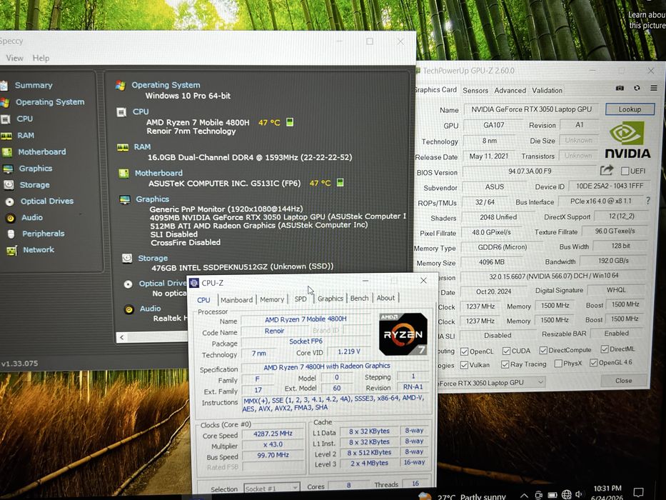 Laptop gaming ASUS ROG Strix G513IC Ryzen 7 4800H RTX3050 4gb 16gb Ram 144hz 512gb SSD