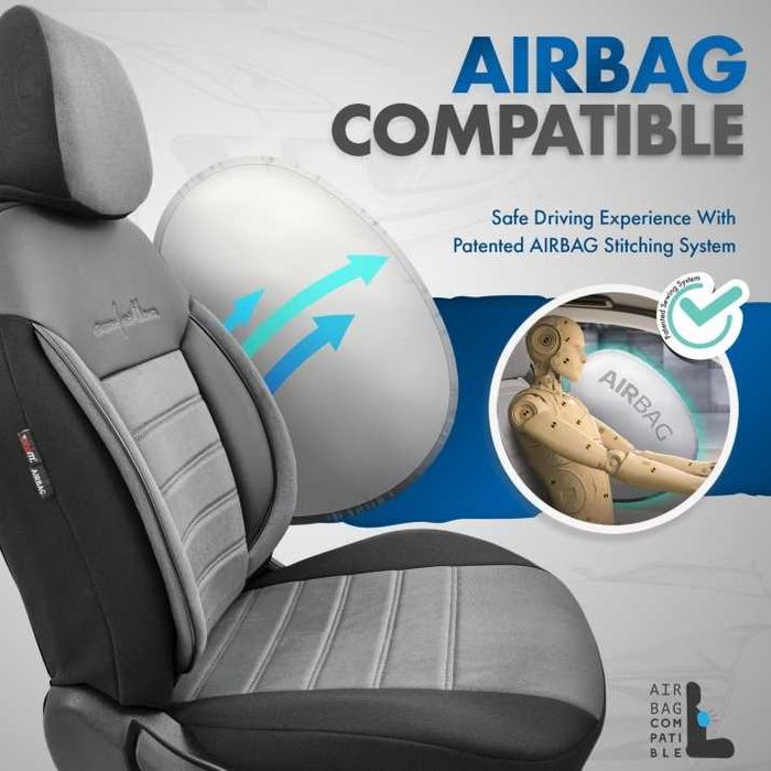 Луксозна Тапицерия OTOM текстил с еко кожа COMFORT LINE Design – Сиво-Черна със сив шев