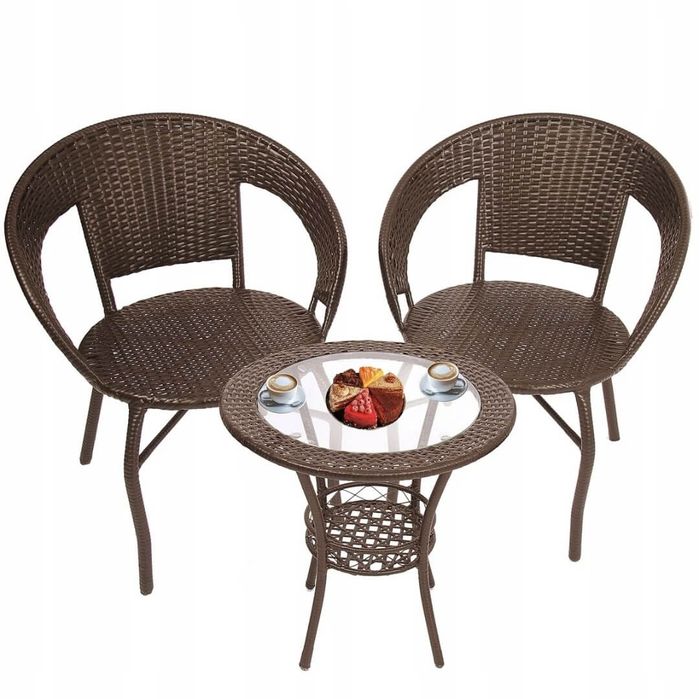 Градински Ратанов Комплект – Два Стола и Маса