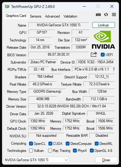 ZOTAC 1050Ti 4GB