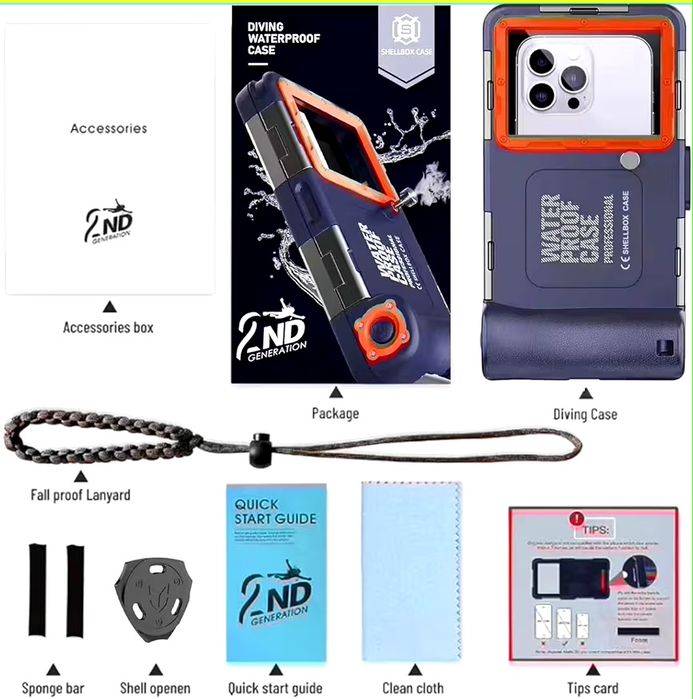 Carcasă subacvatică SHELLBOX 2nd Gen | Waterproof 15 m | iPhone & Samsung | Completă