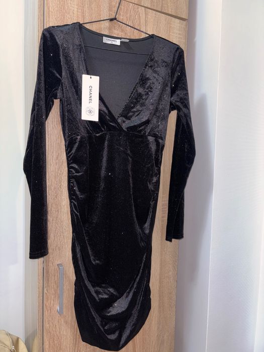 Rochie eveniment Ch anel - negru catifea sclipici fin NOU