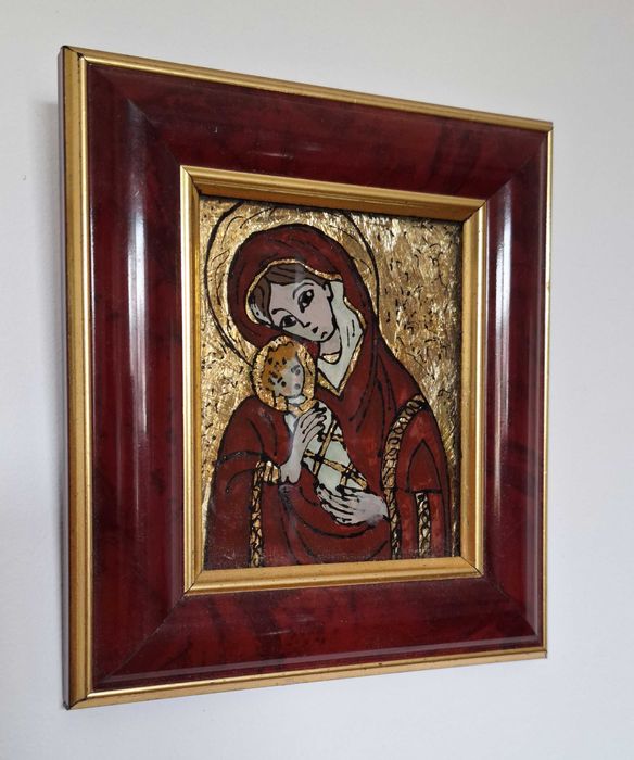 Particular! Icoane pe sticla inramate "Maica Domnului cu pruncul Isus"