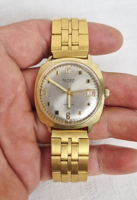 Ceas bărbătesc Betina mecanic, vintage, cu 17 rubine, din oțel inoxidabil, Swiss made.