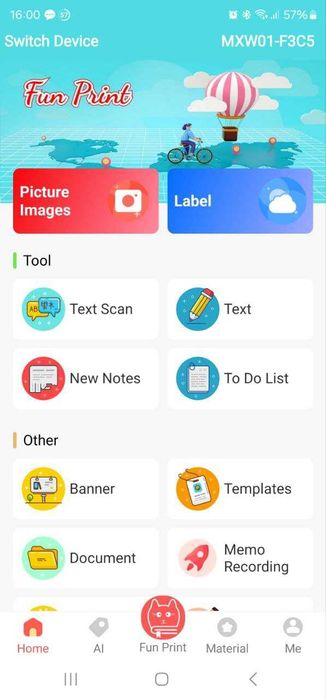 Мини преносим принтер + 5 ролки хартия | iOS и Android | етикетен | BT