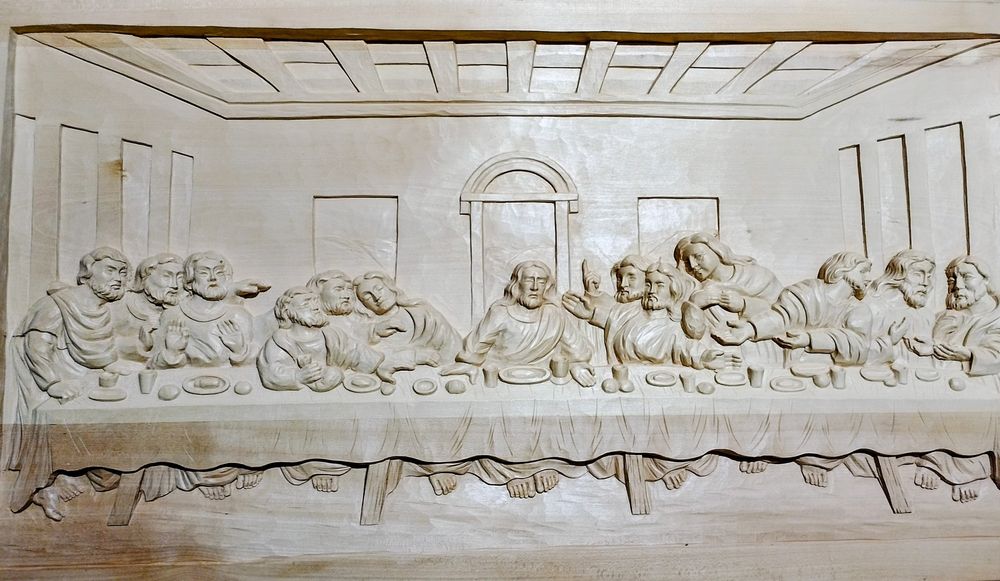 Tablou sculptat din lemn cina de taină