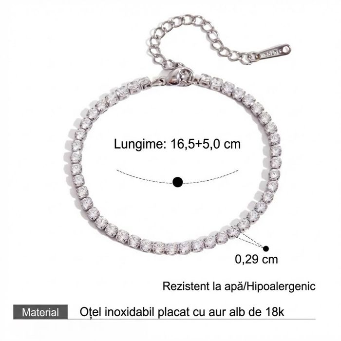 Bratara Tennis Placata Aur Alb - Cristale Zirconiu, Set Cadou Inclus