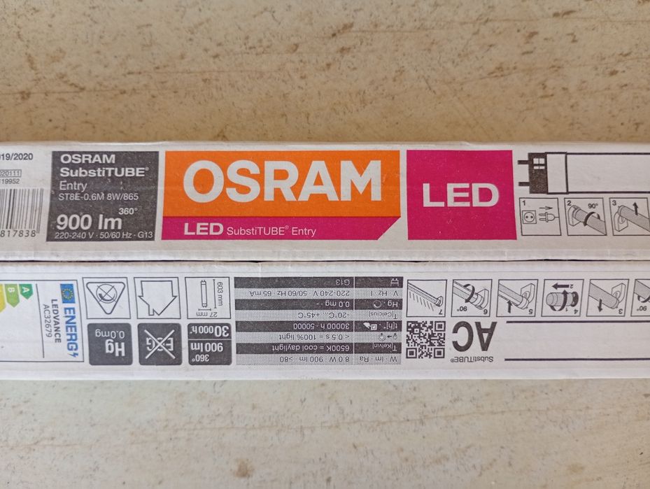 Osram Tub LED Lumină rece 8 w  900 lm  603×27 mm 2 buc.