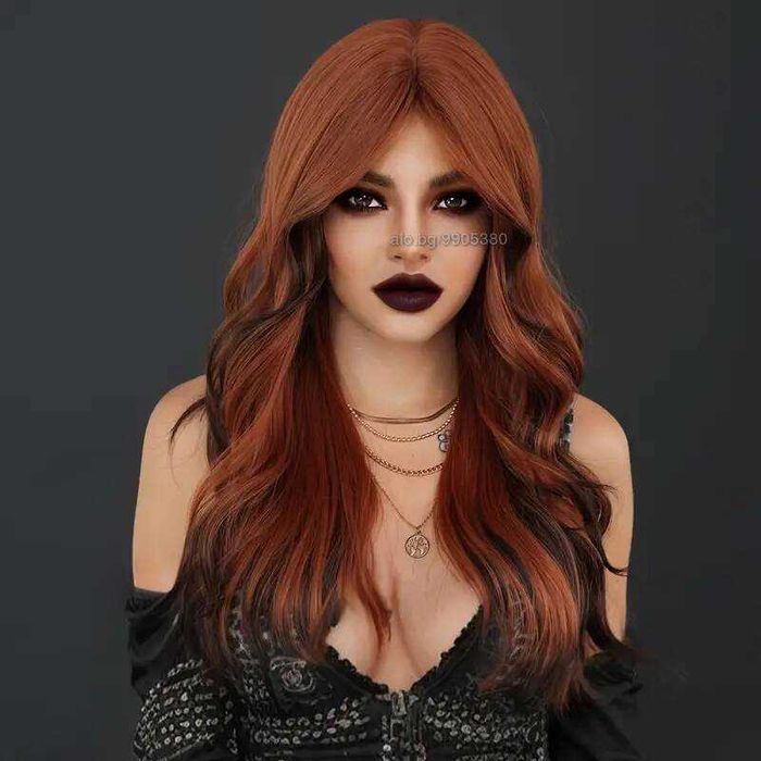 Кафява перука с черни краища и бретон