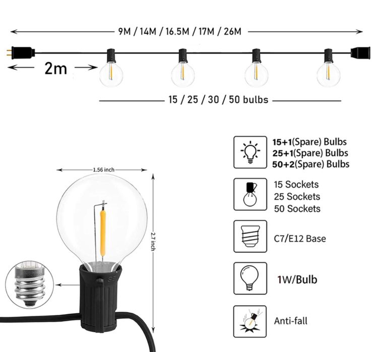 Ghirlanda 16.5 m 30 LED pentru Garadina / Terasa / Casa