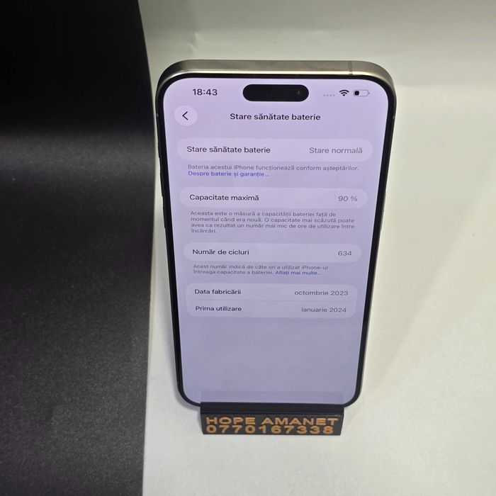 HOPE AMANET P8 Iphone 15 Pro Max  256 GB 90 Bat Zgarieturi mici ecran