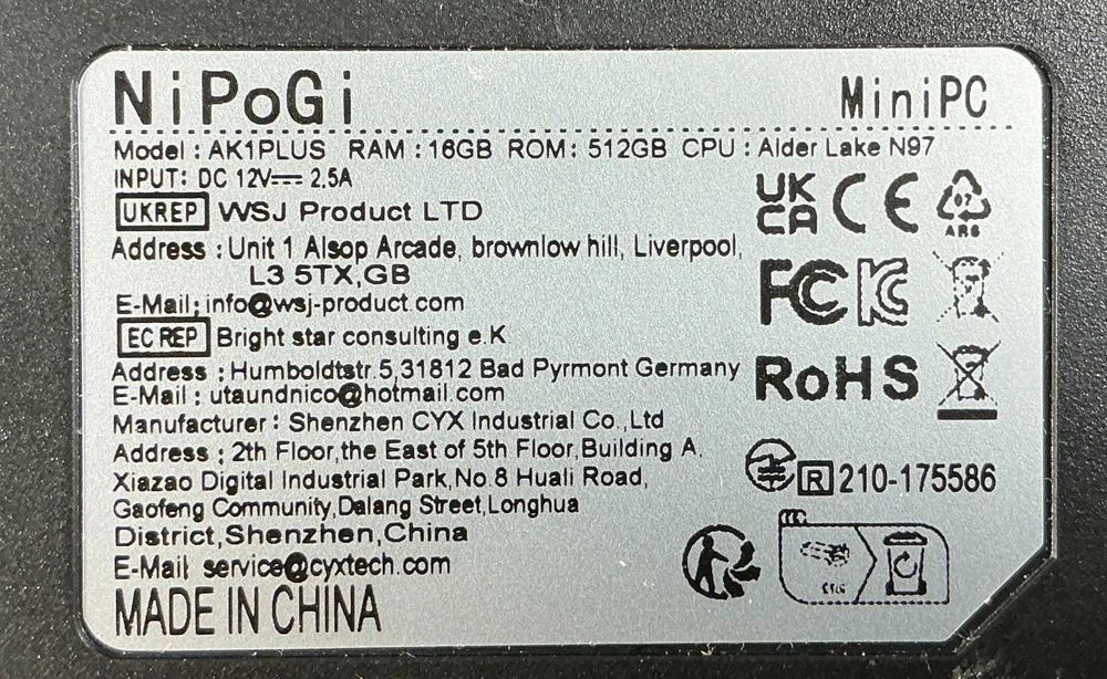 Mini PC - NiPoGi AK1PLUS Intel N97 16GB RAM 512 GB NVME SSD NUC Windows 11