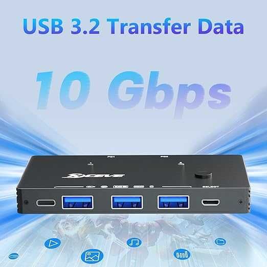 KCEVE USB 3.2 комутатор за 2 лаптопа - 10 Gbps 2 входа 4 изхода
