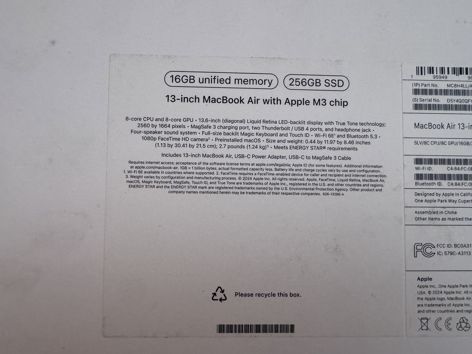 Macbook air m3 16/256