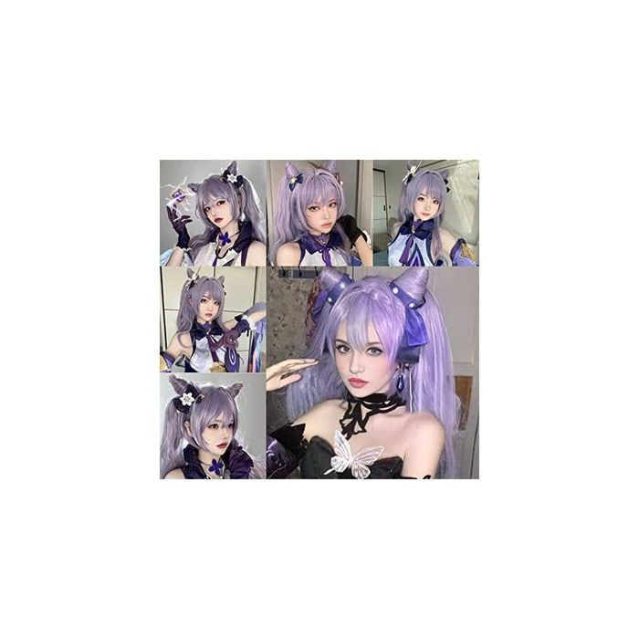 Аниме косплей лилава перука с две опашки Genshin Impact Keqing Cosplay