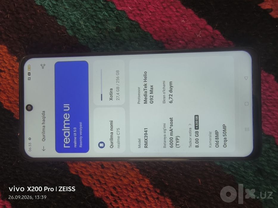 Realmi C75 pamit 256/8+8 aybi yuq ishlashi zur